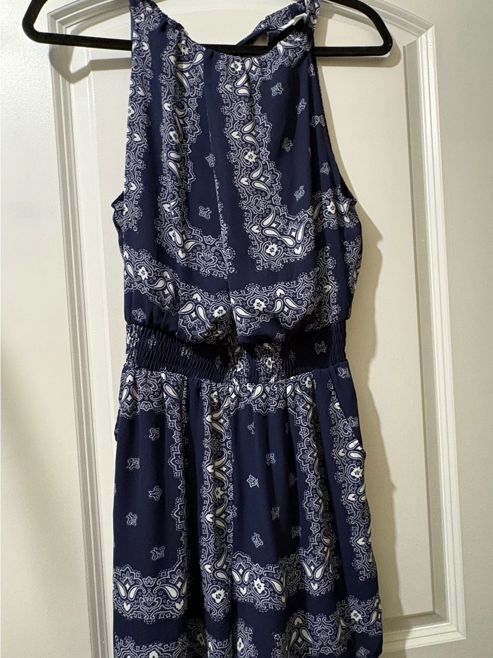 Navy Blue Paisley Dress Halter Shorts